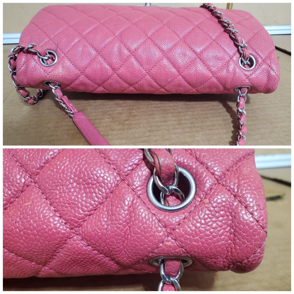 CHANEL Coral Pink Quilted Caviar Leather Easy Jumbo Flap Bag - Picture 11 of 16